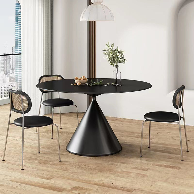 Mesa redonda de comedor moderna, mesa de piedra sinterizada con patas de metal para el hogar