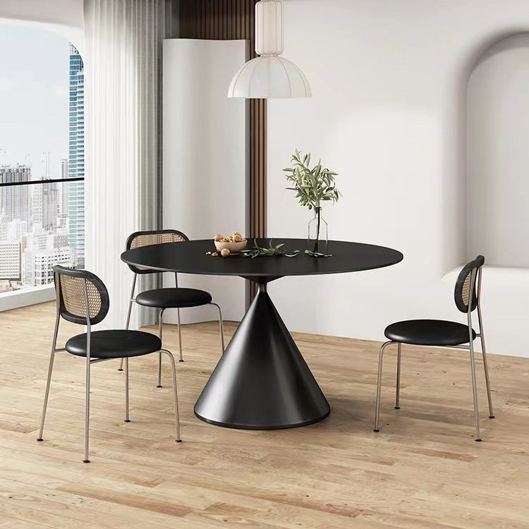 Mesa redonda de comedor moderna, mesa de piedra sinterizada con patas de metal para el hogar