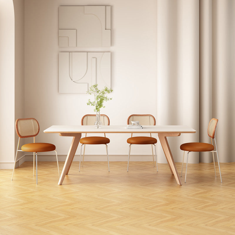 Mesa de comedor de estilo moderno, mesa de piedra de 4 patas para comedor