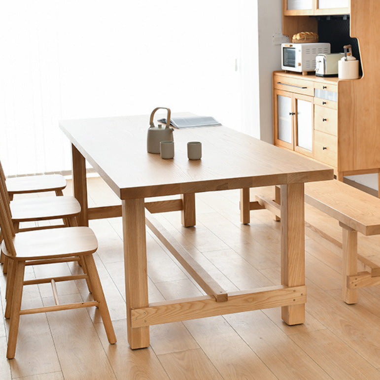 Mesa de comedor moderna Mesa rectangular de madera de pino con base de caballete para comedor
