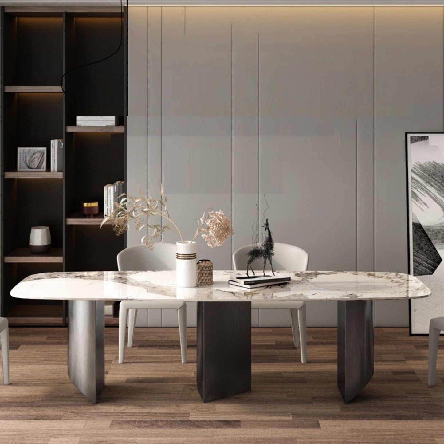 Moderne stenen eettafel, rechthoekige tafel voor eetkamer, keuken