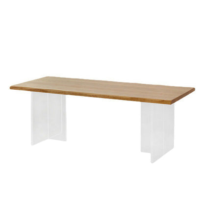 Modern Pine Wood Dining Table Rectangle Table with Double Pedestal Base for Dining Room