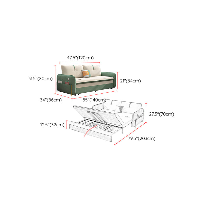 33"H Glam Futon Sofa Bed Futon White Cushion Back Sleeper Sofa with Storage