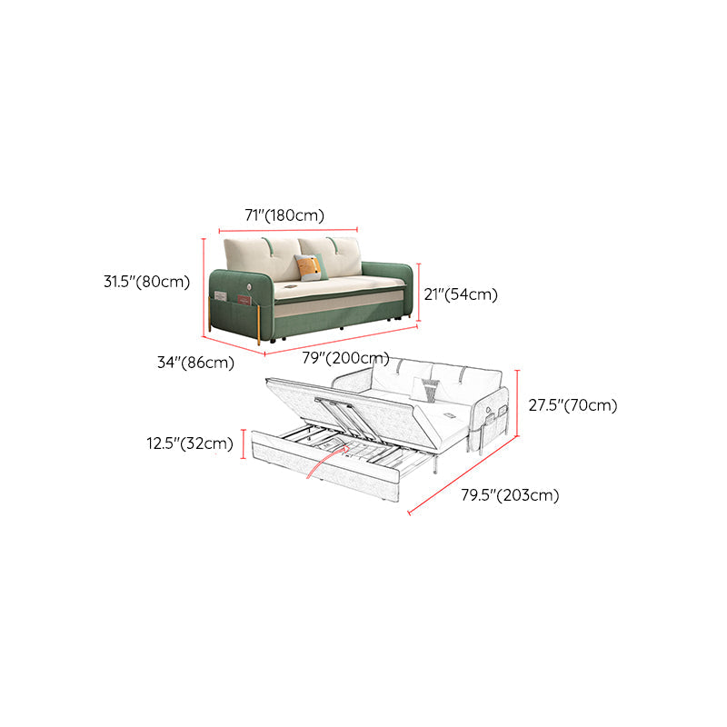33"H Glam Futon Sofa Bed Futon White Cushion Back Sleeper Sofa with Storage
