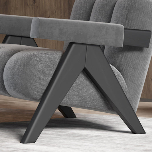 Mid-Modern Century Wood Lounge Chair Sewn Pillow Back Sled Arm Chair in Gray