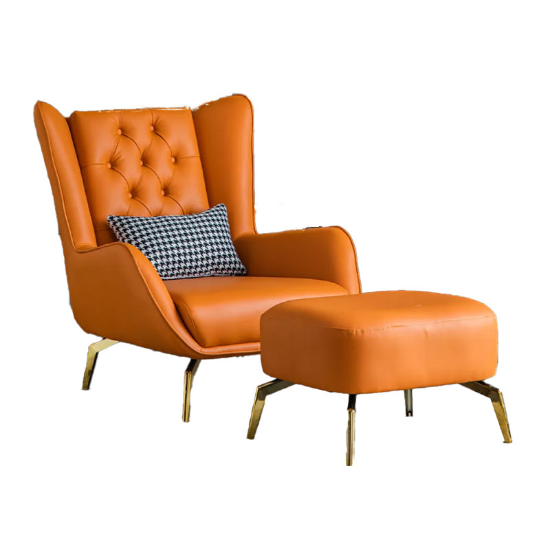 Glam Faux Leather Wingback Chair Tufted Back Basic Four Leg Chair Orange 1 Piece With Ottoman Clearhalo 'Accent Chairs' 'accent_chairs' 'Chairs & Seating' 'furn' 'furn_accent_chairs' 'Furniture' 'Living Room Furniture' 6654531