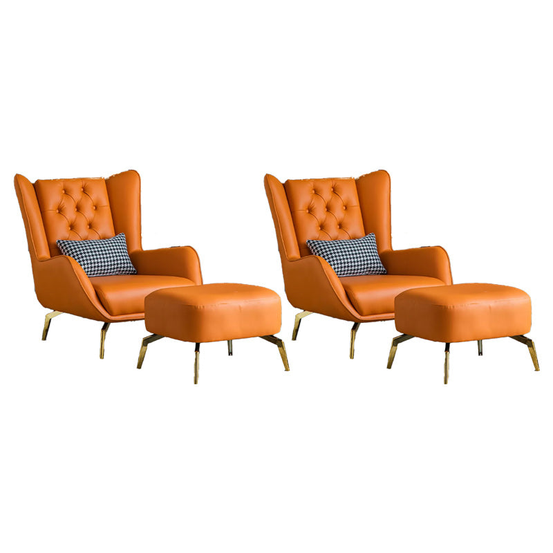 Glam Faux Leather Wingback Chair Tufted Back Basic Four Leg Chair Orange 2 Piece Set With Ottoman Clearhalo 'Accent Chairs' 'accent_chairs' 'Chairs & Seating' 'furn' 'furn_accent_chairs' 'Furniture' 'Living Room Furniture' 6654532