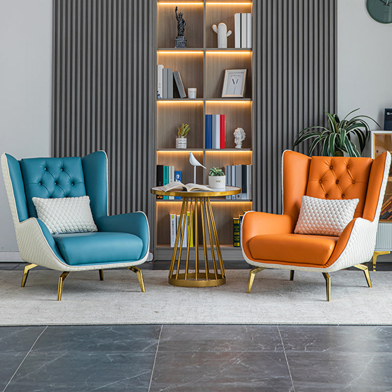 Glam Faux Leather Wingback Chair Tufted Back Basic Four Leg Chair Clearhalo 'Accent Chairs' 'accent_chairs' 'Chairs & Seating' 'furn' 'furn_accent_chairs' 'Furniture' 'Living Room Furniture' 6654533