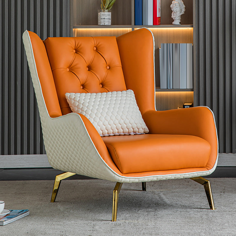 Glam Faux Leather Wingback Chair Tufted Back Basic Four Leg Chair Clearhalo 'Accent Chairs' 'accent_chairs' 'Chairs & Seating' 'furn' 'furn_accent_chairs' 'Furniture' 'Living Room Furniture' 6654534