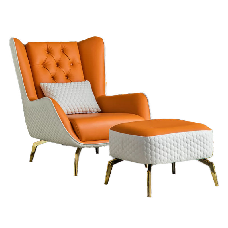 Glam Faux Leather Wingback Chair Tufted Back Basic Four Leg Chair Beige Orange 1 Piece With Ottoman Clearhalo 'Accent Chairs' 'accent_chairs' 'Chairs & Seating' 'furn' 'furn_accent_chairs' 'Furniture' 'Living Room Furniture' 6654535