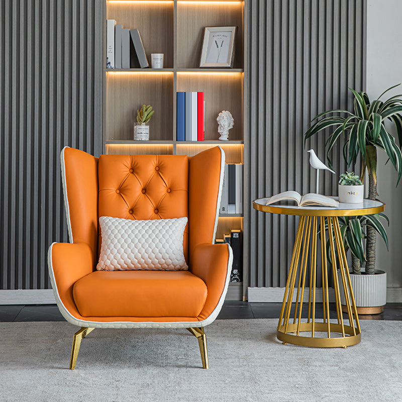 Glam Faux Leather Wingback Chair Tufted Back Basic Four Leg Chair Clearhalo 'Accent Chairs' 'accent_chairs' 'Chairs & Seating' 'furn' 'furn_accent_chairs' 'Furniture' 'Living Room Furniture' 6654536