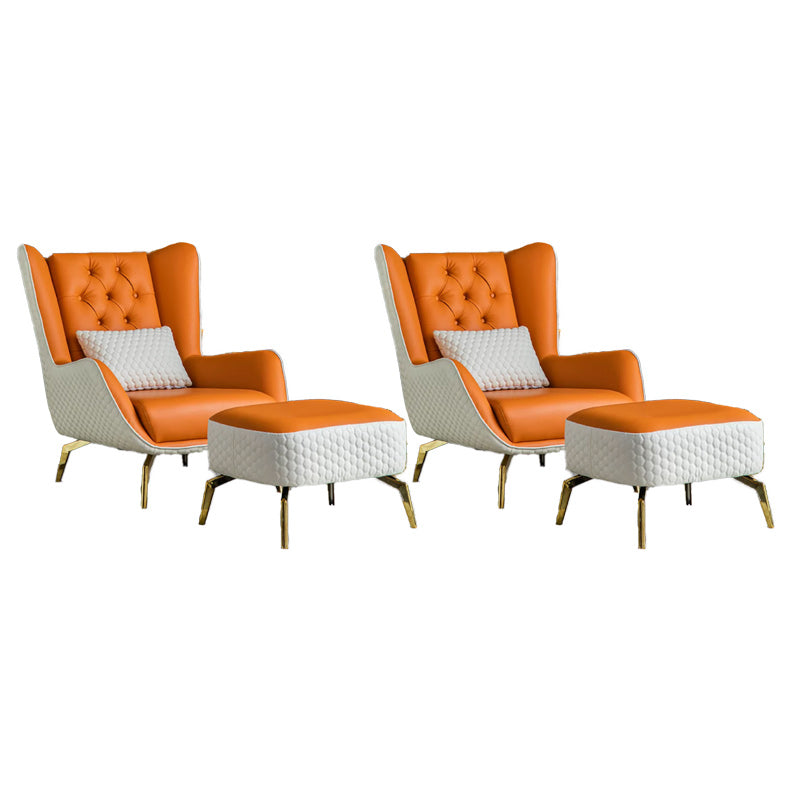 Glam Faux Leather Wingback Chair Tufted Back Basic Four Leg Chair Beige Orange 2 Piece Set With Ottoman Clearhalo 'Accent Chairs' 'accent_chairs' 'Chairs & Seating' 'furn' 'furn_accent_chairs' 'Furniture' 'Living Room Furniture' 6654537
