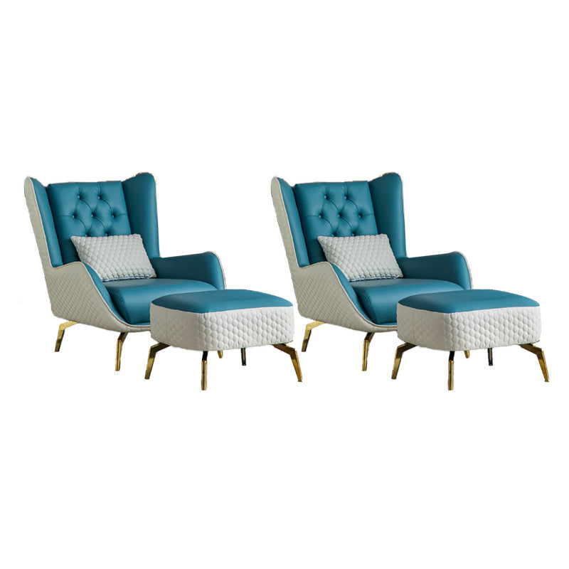 Glam Faux Leather Wingback Chair Tufted Back Basic Four Leg Chair Beige Blue 2 Piece Set With Ottoman Clearhalo 'Accent Chairs' 'accent_chairs' 'Chairs & Seating' 'furn' 'furn_accent_chairs' 'Furniture' 'Living Room Furniture' 6654540