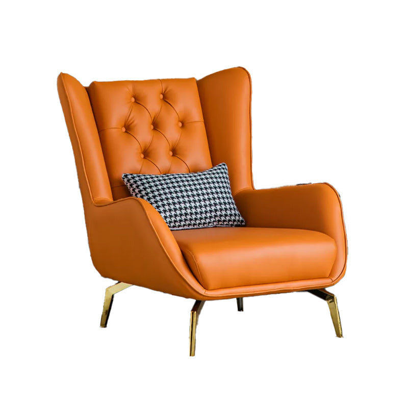 Glam Faux Leather Wingback Chair Tufted Back Basic Four Leg Chair Orange 1 Piece Without Ottoman Clearhalo 'Accent Chairs' 'accent_chairs' 'Chairs & Seating' 'furn' 'furn_accent_chairs' 'Furniture' 'Living Room Furniture' 6654542