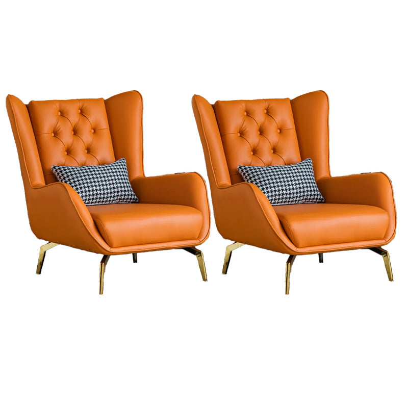 Glam Faux Leather Wingback Chair Tufted Back Basic Four Leg Chair Orange 2 Piece Set Without Ottoman Clearhalo 'Accent Chairs' 'accent_chairs' 'Chairs & Seating' 'furn' 'furn_accent_chairs' 'Furniture' 'Living Room Furniture' 6654544