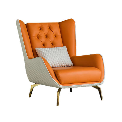 Glam Faux Leather Wingback Chair Tufted Back Basic Four Leg Chair Beige Orange 1 Piece Without Ottoman Clearhalo 'Accent Chairs' 'accent_chairs' 'Chairs & Seating' 'furn' 'furn_accent_chairs' 'Furniture' 'Living Room Furniture' 6654546