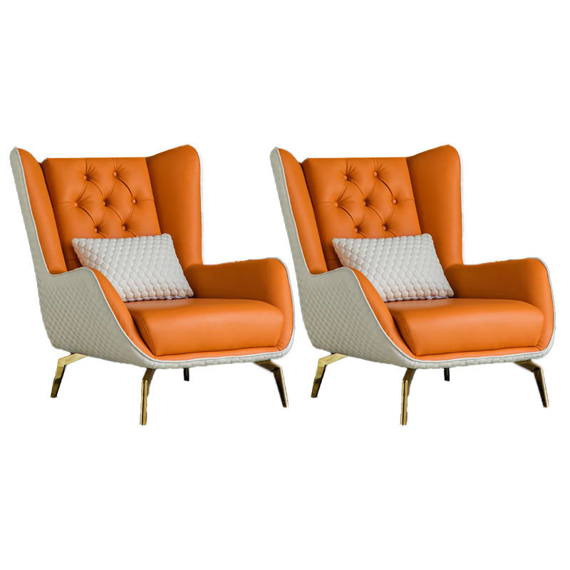 Glam Faux Leather Wingback Chair Tufted Back Basic Four Leg Chair Beige Orange 2 Piece Set Without Ottoman Clearhalo 'Accent Chairs' 'accent_chairs' 'Chairs & Seating' 'furn' 'furn_accent_chairs' 'Furniture' 'Living Room Furniture' 6654548