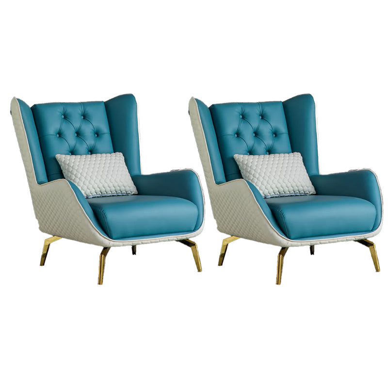 Glam Faux Leather Wingback Chair Tufted Back Basic Four Leg Chair Beige Blue 2 Piece Set Without Ottoman Clearhalo 'Accent Chairs' 'accent_chairs' 'Chairs & Seating' 'furn' 'furn_accent_chairs' 'Furniture' 'Living Room Furniture' 6654550