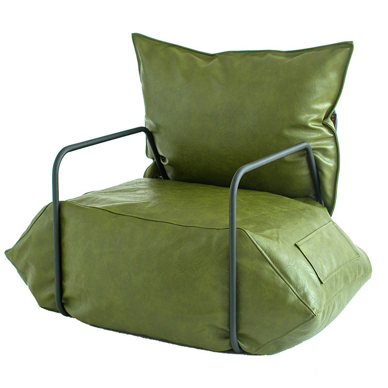 Contemporary Armchair Pillow Back Round Arms with Black Legs Leather Arm Chair Green 1 Piece Clearhalo 'Accent Chairs' 'accent_chairs' 'Chairs & Seating' 'furn' 'furn_accent_chairs' 'Furniture' 'Living Room Furniture' 6654612