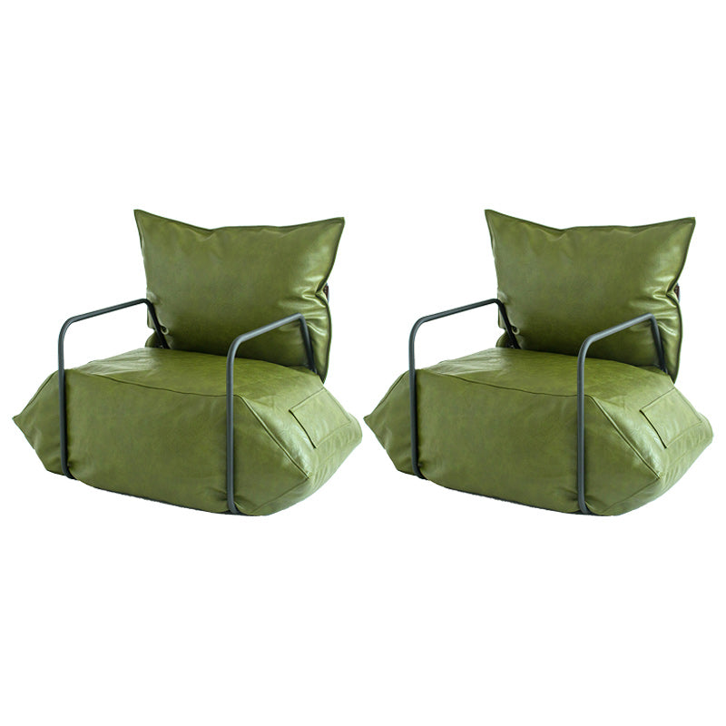 Contemporary Armchair Pillow Back Round Arms with Black Legs Leather Arm Chair Green 2 Piece Set Clearhalo 'Accent Chairs' 'accent_chairs' 'Chairs & Seating' 'furn' 'furn_accent_chairs' 'Furniture' 'Living Room Furniture' 6654613