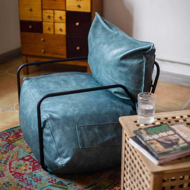 Contemporary Armchair Pillow Back Round Arms with Black Legs Leather Arm Chair Clearhalo 'Accent Chairs' 'accent_chairs' 'Chairs & Seating' 'furn' 'furn_accent_chairs' 'Furniture' 'Living Room Furniture' 6654615