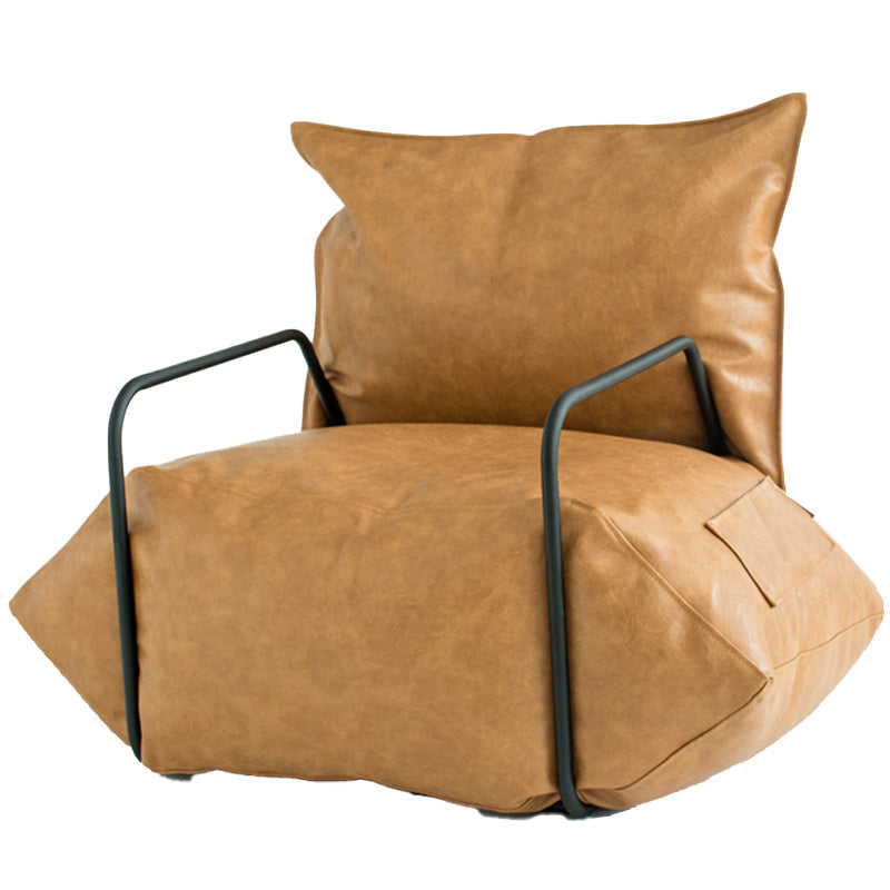 Contemporary Armchair Pillow Back Round Arms with Black Legs Leather Arm Chair Khaki 1 Piece Clearhalo 'Accent Chairs' 'accent_chairs' 'Chairs & Seating' 'furn' 'furn_accent_chairs' 'Furniture' 'Living Room Furniture' 6654616