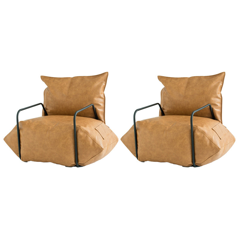 Contemporary Armchair Pillow Back Round Arms with Black Legs Leather Arm Chair Khaki 2 Piece Set Clearhalo 'Accent Chairs' 'accent_chairs' 'Chairs & Seating' 'furn' 'furn_accent_chairs' 'Furniture' 'Living Room Furniture' 6654618