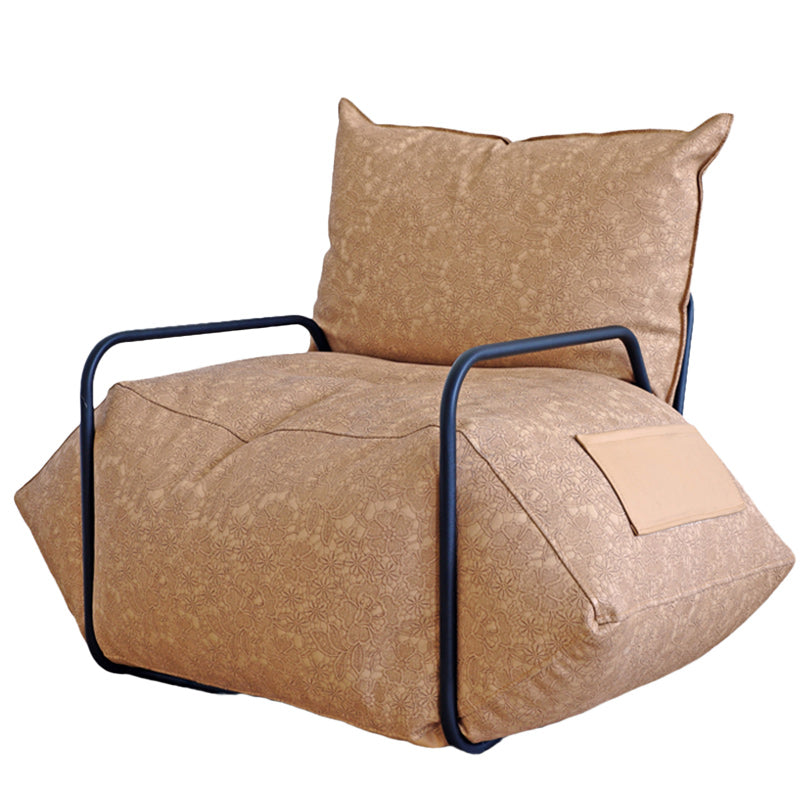 Contemporary Armchair Pillow Back Round Arms with Black Legs Leather Arm Chair Camel 1 Piece Clearhalo 'Accent Chairs' 'accent_chairs' 'Chairs & Seating' 'furn' 'furn_accent_chairs' 'Furniture' 'Living Room Furniture' 6654619