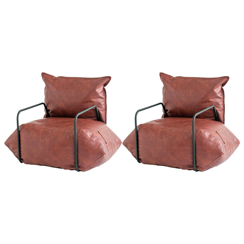 Contemporary Armchair Pillow Back Round Arms with Black Legs Leather Arm Chair Burgundy 2 Piece Set Clearhalo 'Accent Chairs' 'accent_chairs' 'Chairs & Seating' 'furn' 'furn_accent_chairs' 'Furniture' 'Living Room Furniture' 6654625