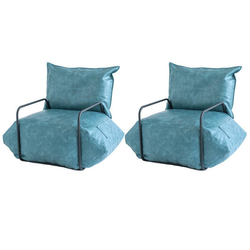 Contemporary Armchair Pillow Back Round Arms with Black Legs Leather Arm Chair Lake Blue 2 Piece Set Clearhalo 'Accent Chairs' 'accent_chairs' 'Chairs & Seating' 'furn' 'furn_accent_chairs' 'Furniture' 'Living Room Furniture' 6654630
