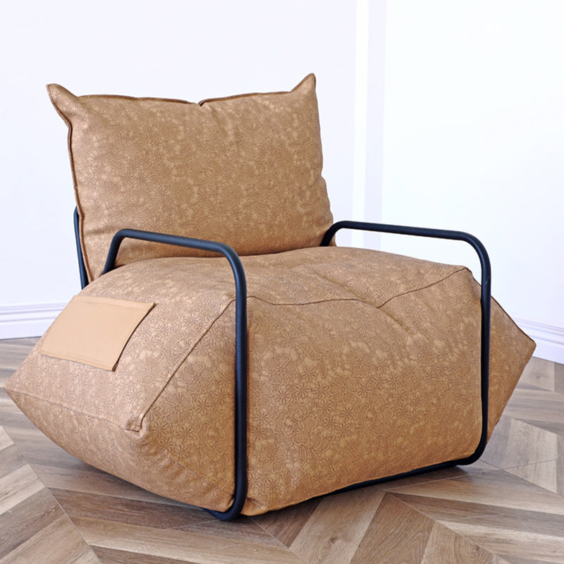 Contemporary Armchair Pillow Back Round Arms with Black Legs Leather Arm Chair Clearhalo 'Accent Chairs' 'accent_chairs' 'Chairs & Seating' 'furn' 'furn_accent_chairs' 'Furniture' 'Living Room Furniture' 6654631