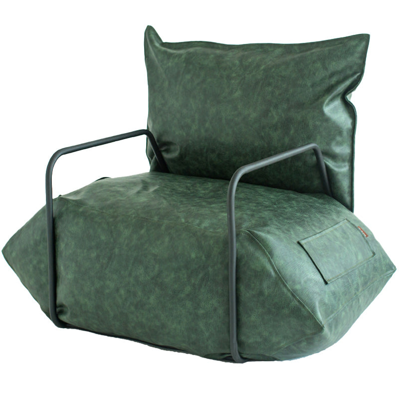 Contemporary Armchair Pillow Back Round Arms with Black Legs Leather Arm Chair Blackish Green 1 Piece Clearhalo 'Accent Chairs' 'accent_chairs' 'Chairs & Seating' 'furn' 'furn_accent_chairs' 'Furniture' 'Living Room Furniture' 6654636