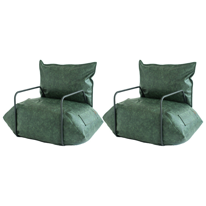 Contemporary Armchair Pillow Back Round Arms with Black Legs Leather Arm Chair Blackish Green 2 Piece Set Clearhalo 'Accent Chairs' 'accent_chairs' 'Chairs & Seating' 'furn' 'furn_accent_chairs' 'Furniture' 'Living Room Furniture' 6654638