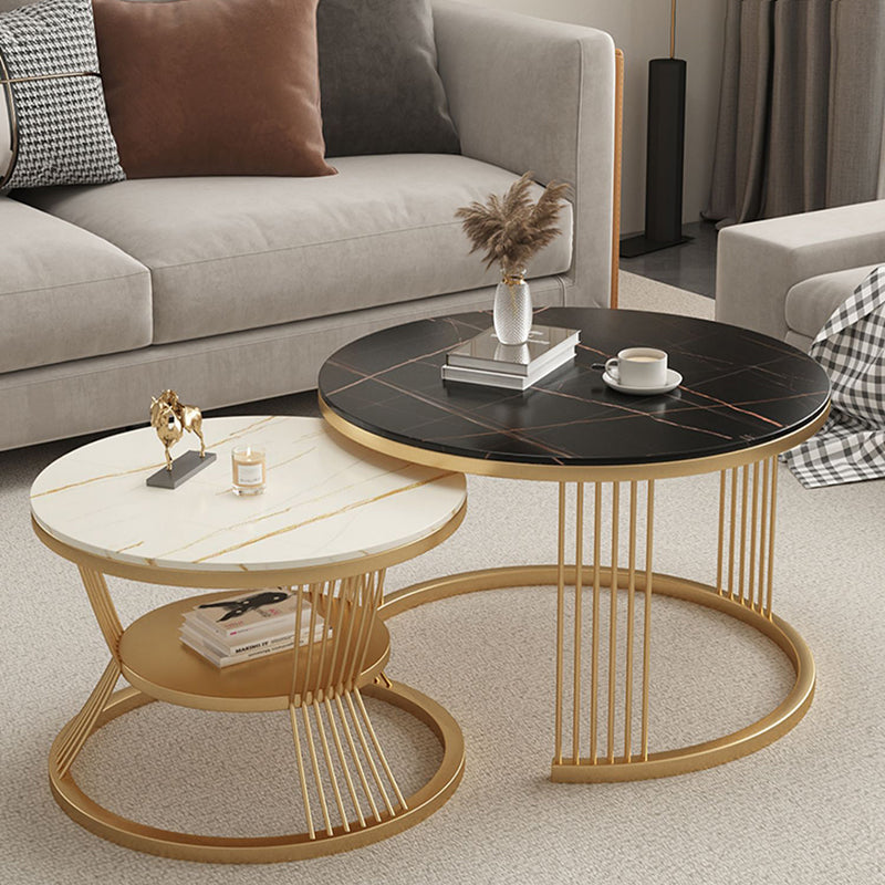 Metal and Slate Coffee Table Glam Round Frame Coffee Table Set Clearhalo 'Coffee & Accent Tables' 'Coffee Tables' 'coffee_tables' 'furn' 'furn_coffee_tables' 'Furniture' 'Living Room Furniture' 6654795