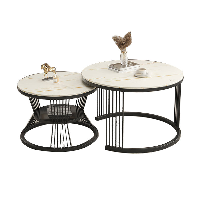Metal and Slate Coffee Table Glam Round Frame Coffee Table Set Clearhalo 'Coffee & Accent Tables' 'Coffee Tables' 'coffee_tables' 'furn' 'furn_coffee_tables' 'Furniture' 'Living Room Furniture' 6654797