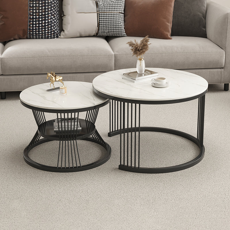 Metal and Slate Coffee Table Glam Round Frame Coffee Table Set Ivory Black Clearhalo 'Coffee & Accent Tables' 'Coffee Tables' 'coffee_tables' 'furn' 'furn_coffee_tables' 'Furniture' 'Living Room Furniture' 6654800
