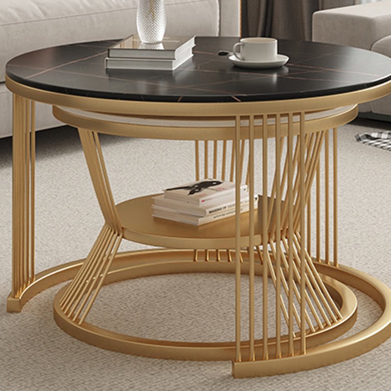Metal and Slate Coffee Table Glam Round Frame Coffee Table Set Clearhalo 'Coffee & Accent Tables' 'Coffee Tables' 'coffee_tables' 'furn' 'furn_coffee_tables' 'Furniture' 'Living Room Furniture' 6654803