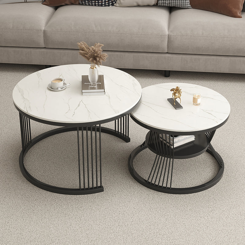 Metal and Slate Coffee Table Glam Round Frame Coffee Table Set Clearhalo 'Coffee & Accent Tables' 'Coffee Tables' 'coffee_tables' 'furn' 'furn_coffee_tables' 'Furniture' 'Living Room Furniture' 6654806