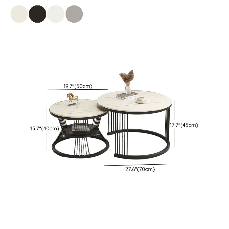 Metal and Slate Coffee Table Glam Round Frame Coffee Table Set Clearhalo 'Coffee & Accent Tables' 'Coffee Tables' 'coffee_tables' 'furn' 'furn_coffee_tables' 'Furniture' 'Living Room Furniture' 6654808