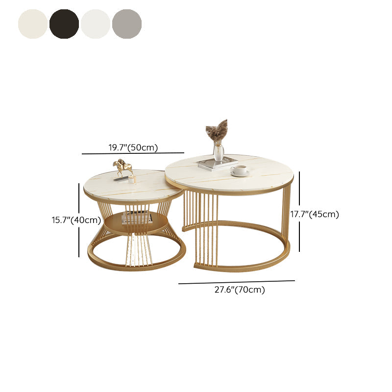 Metal and Slate Coffee Table Glam Round Frame Coffee Table Set Clearhalo 'Coffee & Accent Tables' 'Coffee Tables' 'coffee_tables' 'furn' 'furn_coffee_tables' 'Furniture' 'Living Room Furniture' 6654811