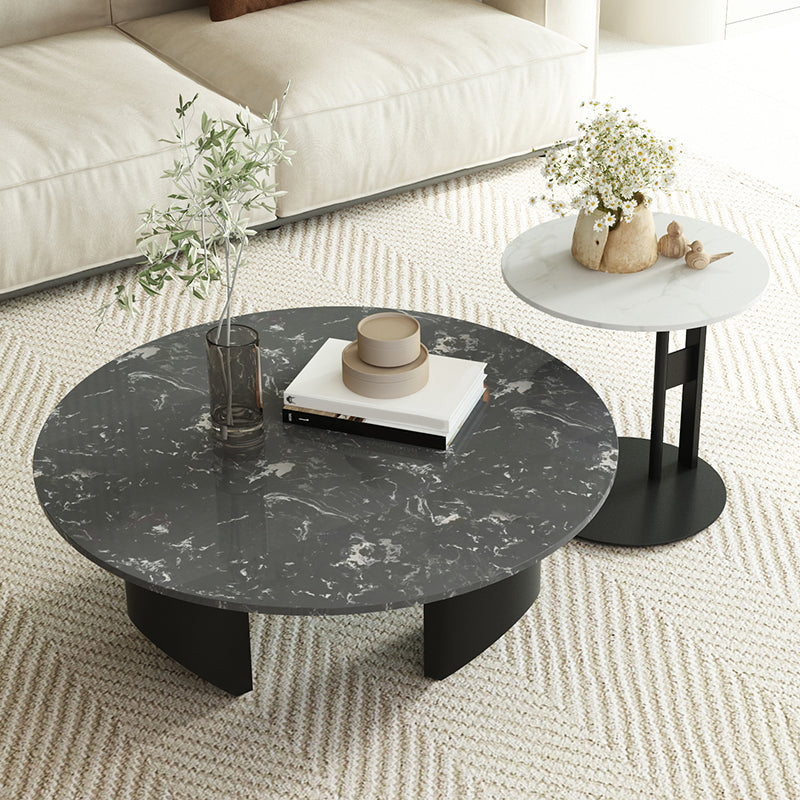 Modern Slate Coffee Table Round Coffee Table for Living Room Black White Clearhalo 'Coffee & Accent Tables' 'Coffee Tables' 'coffee_tables' 'furn' 'furn_coffee_tables' 'Furniture' 'Living Room Furniture' 6654814