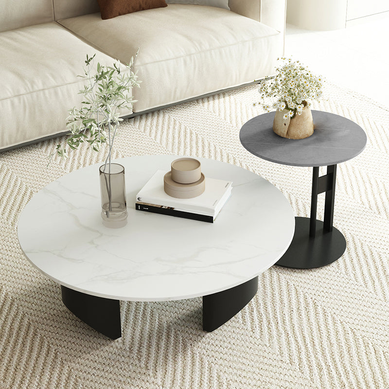 Modern Slate Coffee Table Round Coffee Table for Living Room White Grey Clearhalo 'Coffee & Accent Tables' 'Coffee Tables' 'coffee_tables' 'furn' 'furn_coffee_tables' 'Furniture' 'Living Room Furniture' 6654822