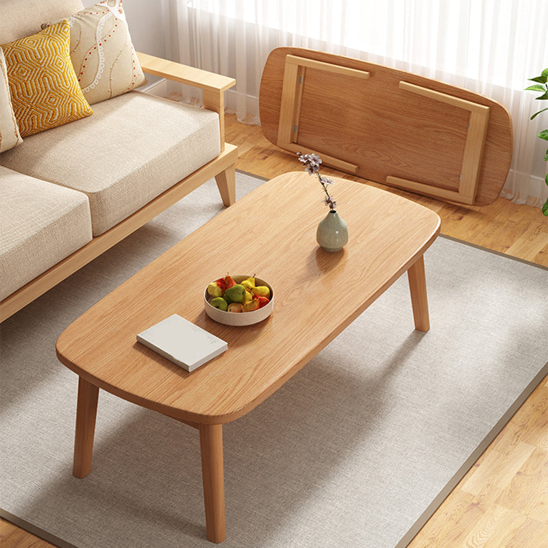 Modern Solid Wood Rectangular Coffee Table 4 Legs Folding Cocktail Table