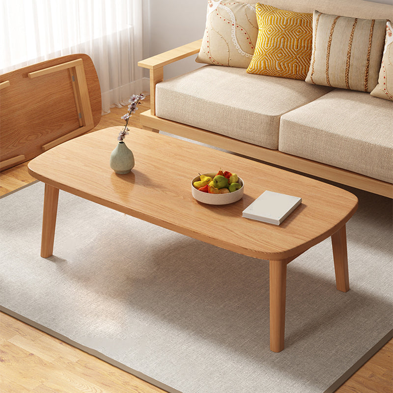 Modern Solid Wood Rectangular Coffee Table 4 Legs Folding Cocktail Table