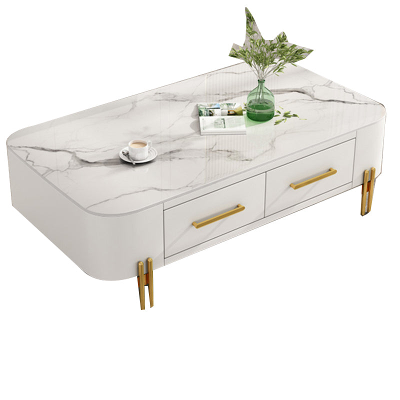 Modern Metal 4 Legs Cocktail Table Rectangle Slate Coffee Table with 2 Drawers