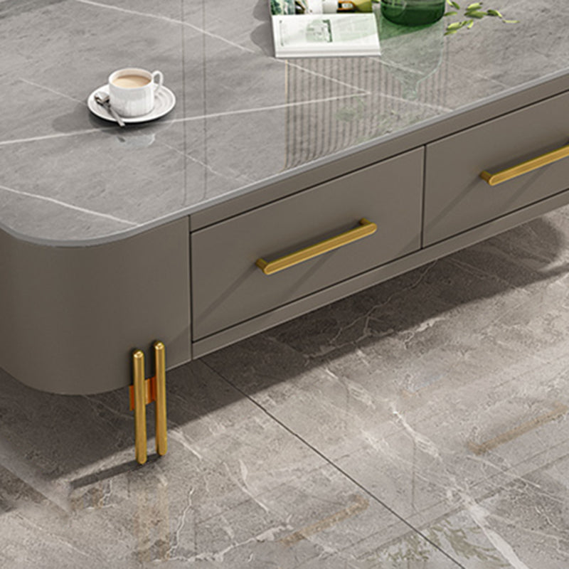 Modern Metal 4 Legs Cocktail Table Rectangle Slate Coffee Table with 2 Drawers