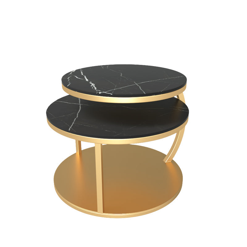 Glam Slate Coffee Table No Distressing Round Cocktail Table for Bedroom Black Gold Clearhalo 'Coffee & Accent Tables' 'Coffee Tables' 'coffee_tables' 'furn' 'furn_coffee_tables' 'Furniture' 'Living Room Furniture' 6654955