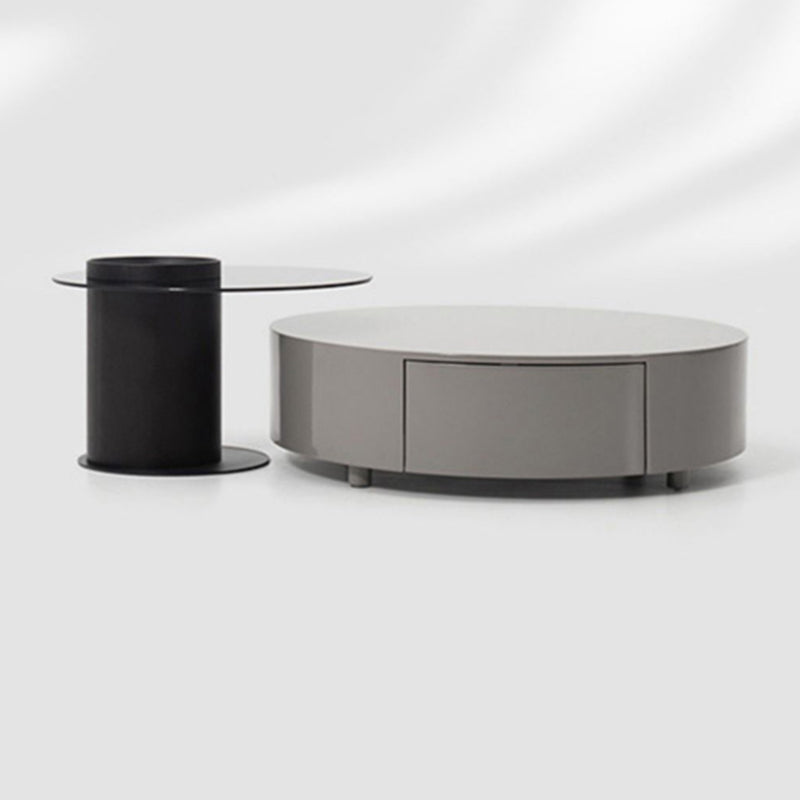 Modern Coffee Table Round Nesting Coffee Table with Storage Drawers Clearhalo 'Coffee & Accent Tables' 'Coffee Tables' 'coffee_tables' 'furn' 'furn_coffee_tables' 'Furniture' 'Living Room Furniture' 6654977