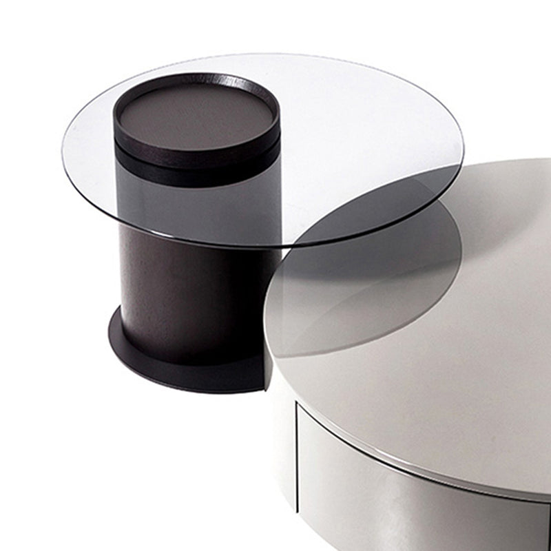 Modern Coffee Table Round Nesting Coffee Table with Storage Drawers Clearhalo 'Coffee & Accent Tables' 'Coffee Tables' 'coffee_tables' 'furn' 'furn_coffee_tables' 'Furniture' 'Living Room Furniture' 6654983