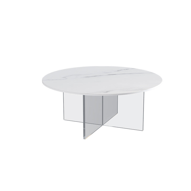Table de cocktail en ardoise et acrylique Table basse ronde blanche moderne